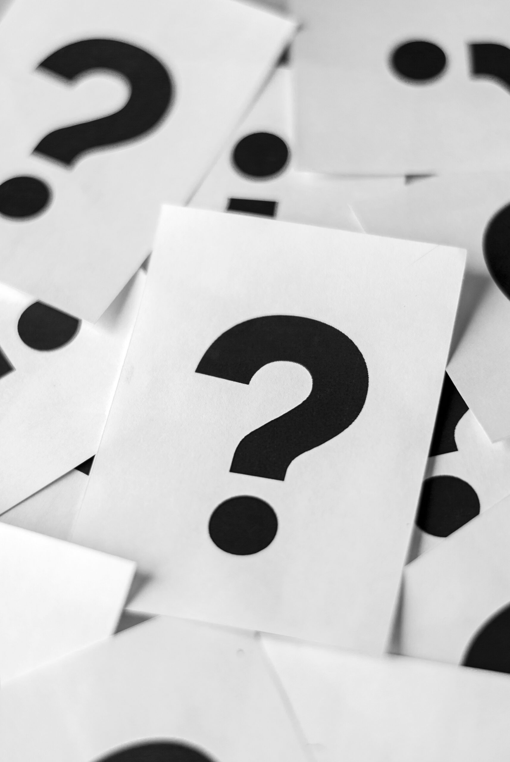 White cards with question marks